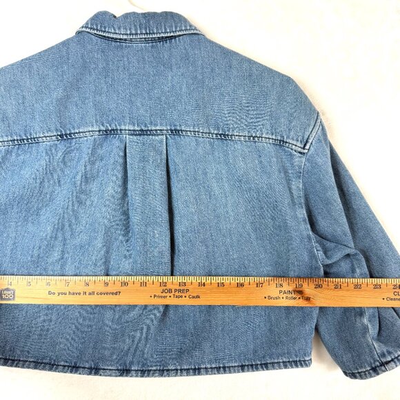 COS Oversized Cropped Elbow Sleeves Cotton Tencel Collared Denim Shirt Womens 2 - Picture 4 of 9